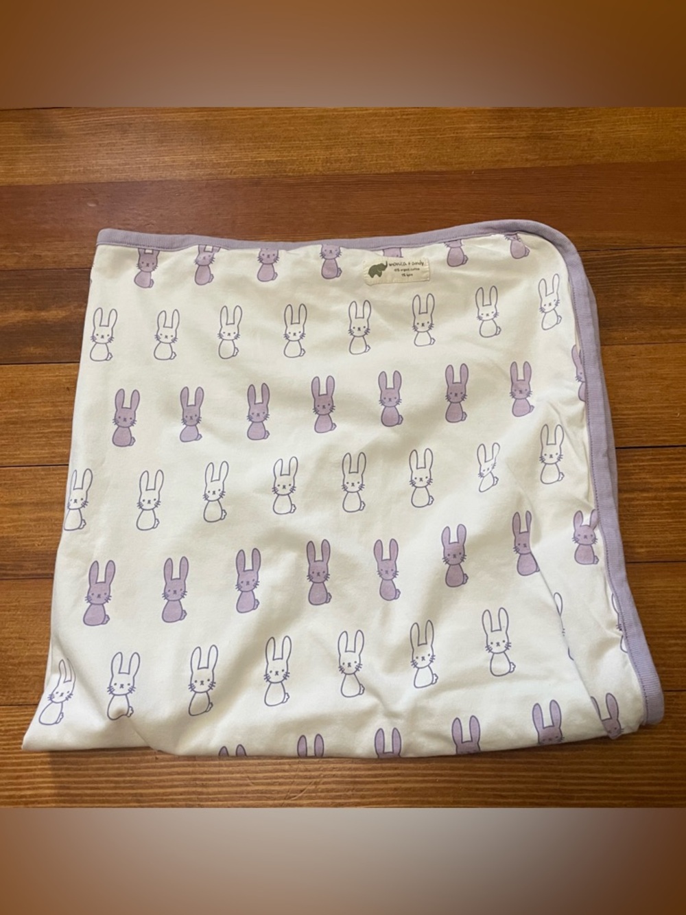 Monica + Andy Coming Home Baby Blanket Bunny Print Lavender Trim Organic Cotton
